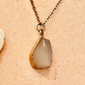 Gold Tone Genuine Raw Satin Spar Pear Shape Pendant w/Chain